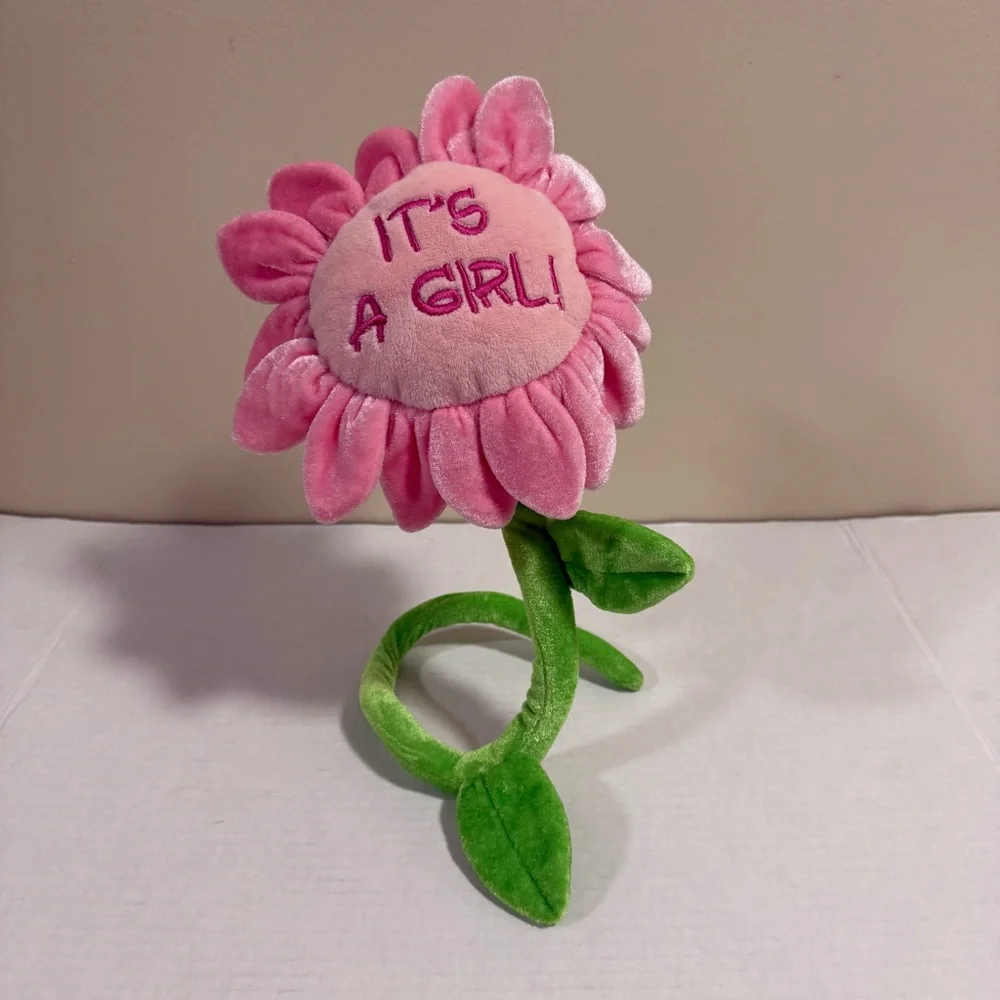 Poseable Pink & Green Flower Plush 2 Ft Flower It’s A Girl Newborn Baby